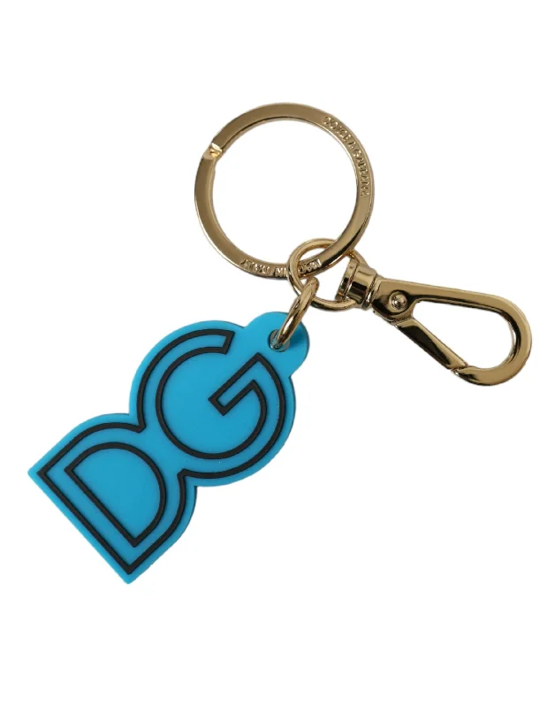 Dolce & Gabbana blue Rubber  Tone Metal DG Logo Keyring Women's Keychain