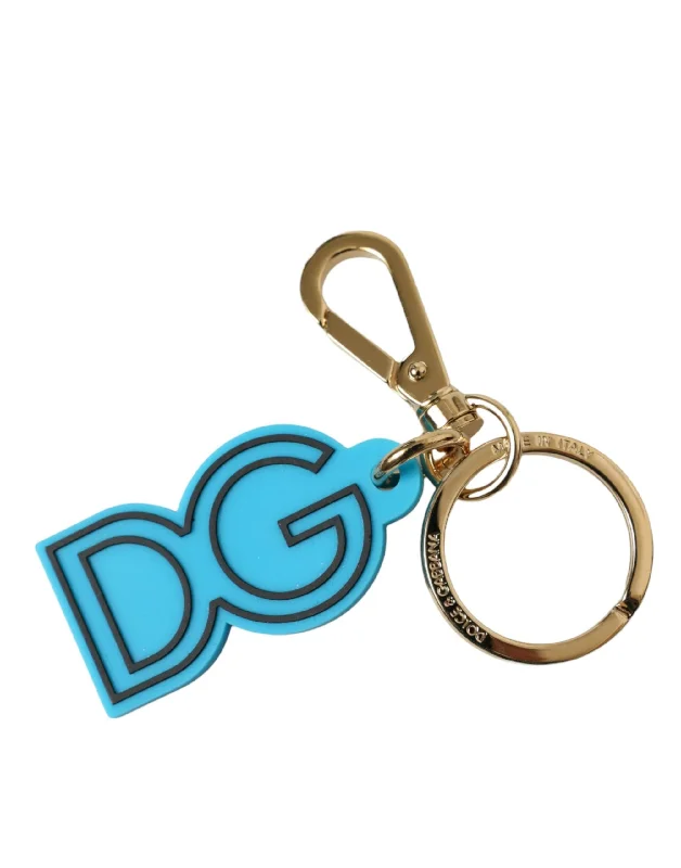 Dolce & Gabbana blue Rubber  Tone Metal DG Logo Keyring Women's Keychain