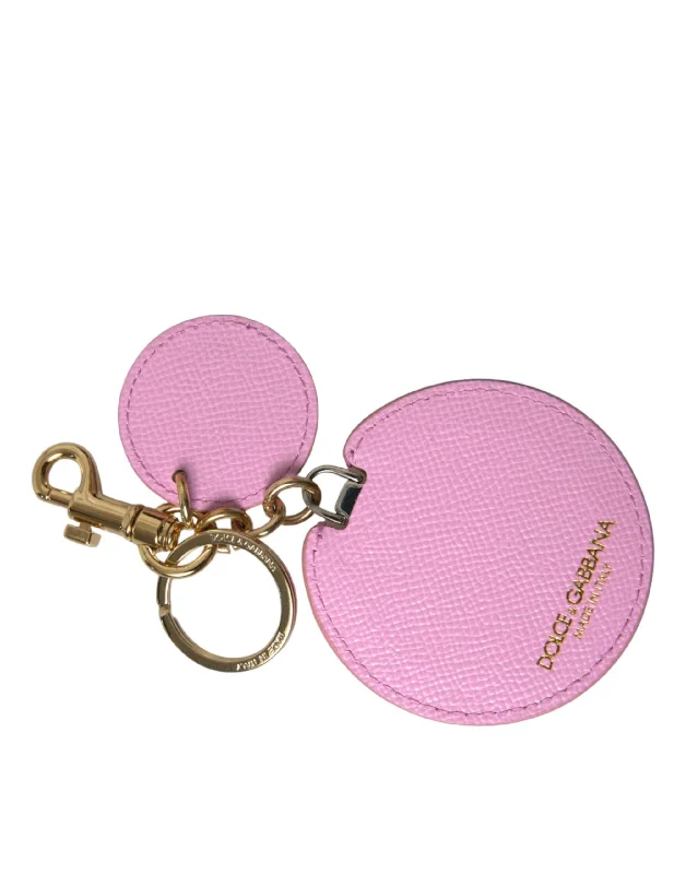 Dolce & Gabbana pink Calf Leather  Metal Logo Print Keyring Women's Keychain