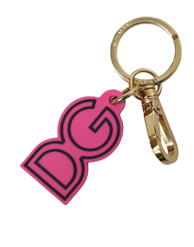 Dolce & Gabbana pink Rubber  Tone Metal DG Logo Keyring Women's Keychain