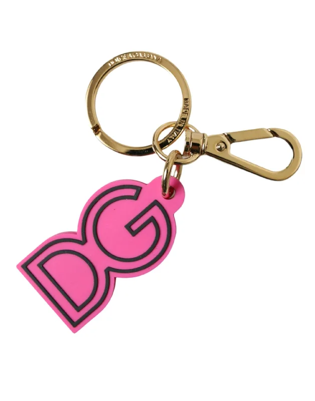 Dolce & Gabbana pink Rubber  Tone Metal DG Logo Keyring Women's Keychain