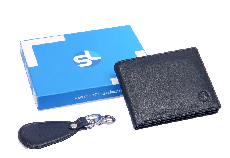 Leather Wallet+Key chain Combo 28318 (BLACK)