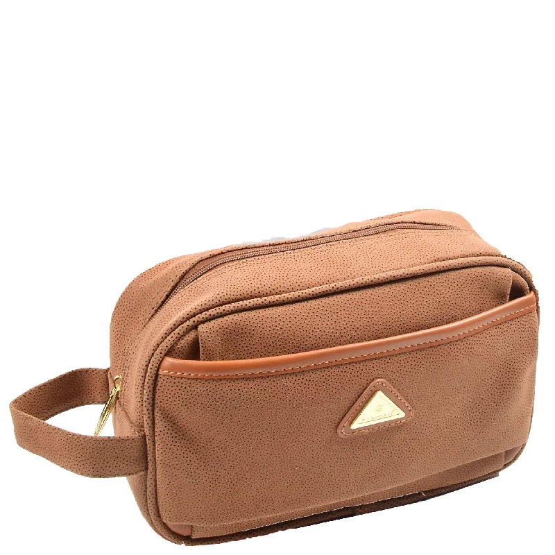 Faux Leather Toiletry Wash Bag Travel HOL8202 Camel