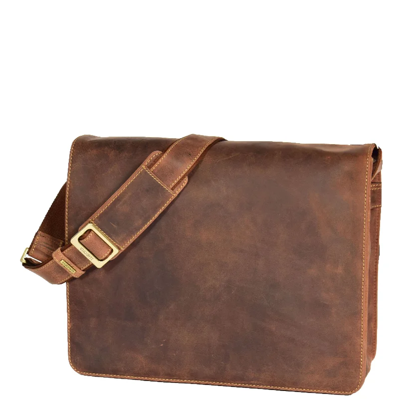 Mens Leather Cross Body Flap over Bag Vegas Tan