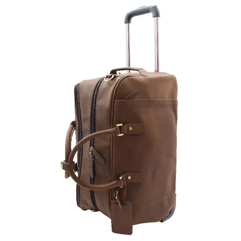 Leather Wheeled Holdall Overnight Bag Foggia Brown