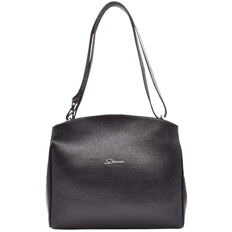 Real Leather Shoulder Bag For Women Zip Hobo Maisie Black