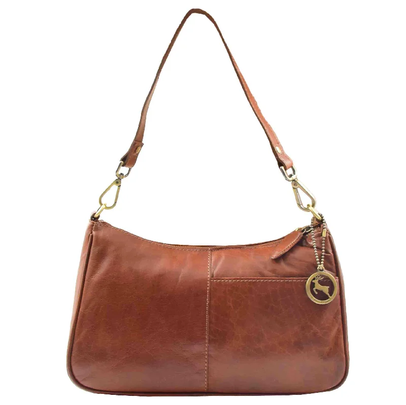 Womens Classic Leather Shoulder Cross Body Bag ATHENS Chestnut