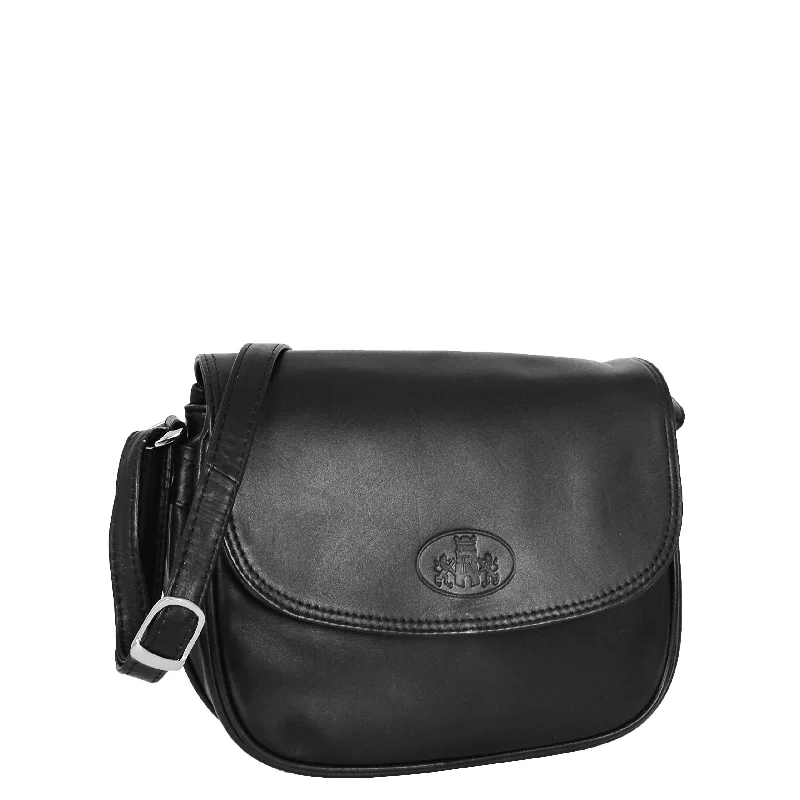 Womens Leather Cross Body Flap over Bag Athena Black