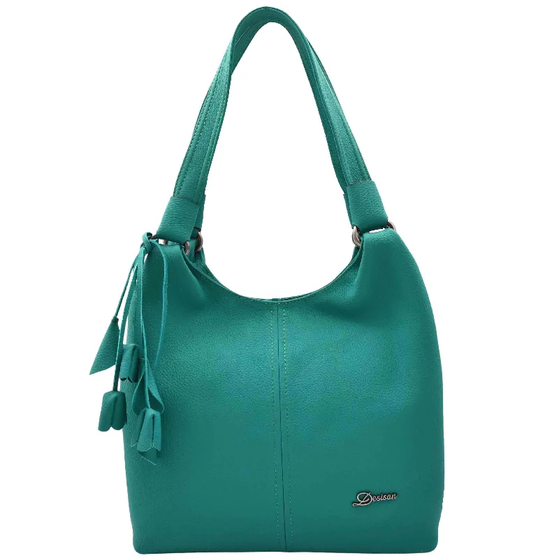 Womens Leather Shoulder Zip Opening Large Hobo Bag Kimberly Green