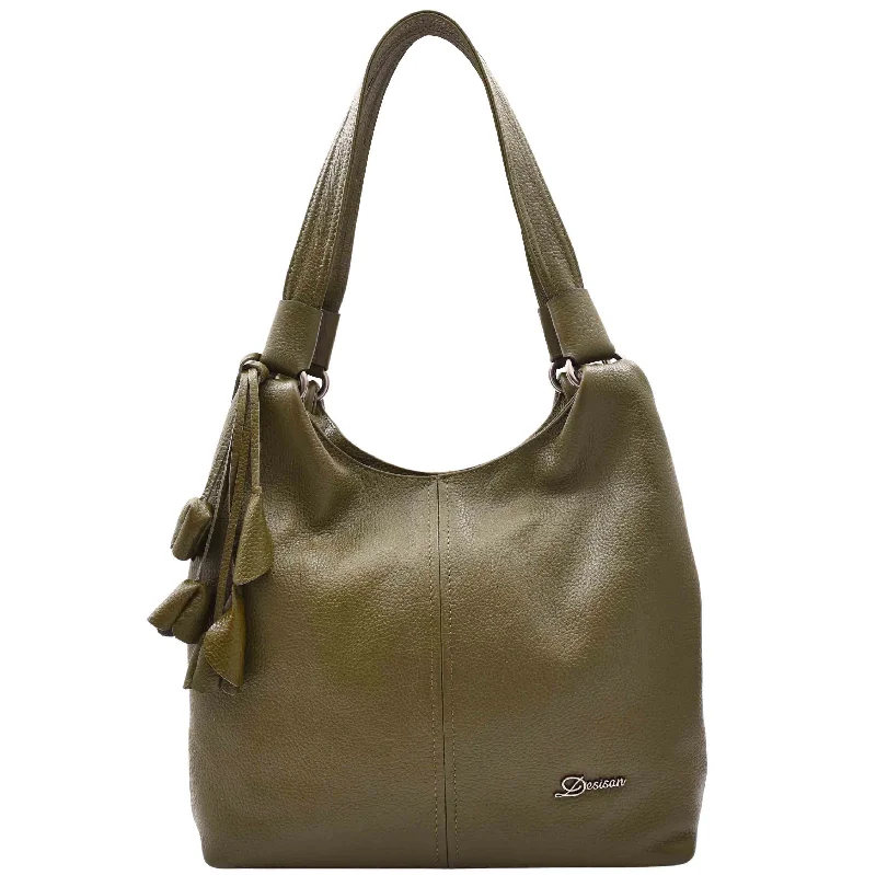 Womens Leather Shoulder Zip Opening Large Hobo Bag Kimberly Olive