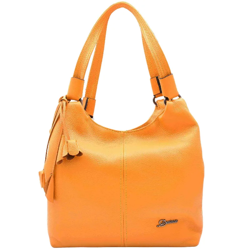 Womens Leather Shoulder Zip Opening Large Hobo Bag Kimberly Yellow