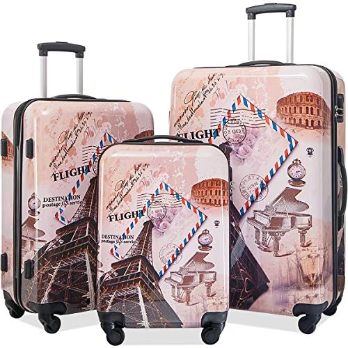 Flieks Graphic Print Luggage Set 3 Piece ABS + PC Spinner Travel Suitcase (Eiffel Tower)