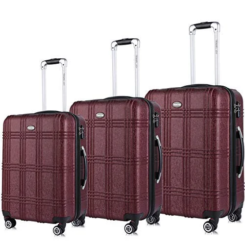 Travel Joy Expandable Spinner Luggage Set,TSA lightweight Hardside Luggage Sets, 20" 24"28 inches Carry On Luggage (BURGUNDY, 3 pcs set(20"24"28"))