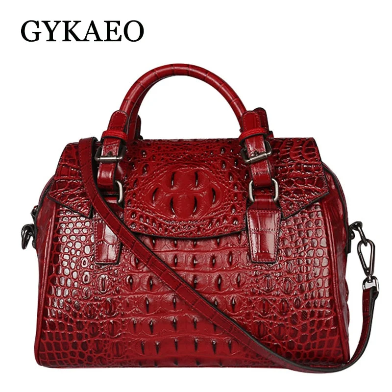 Gykaeo European And American Style Crocodile Pattern Tote Bag Women'S Large Capacity Genuine