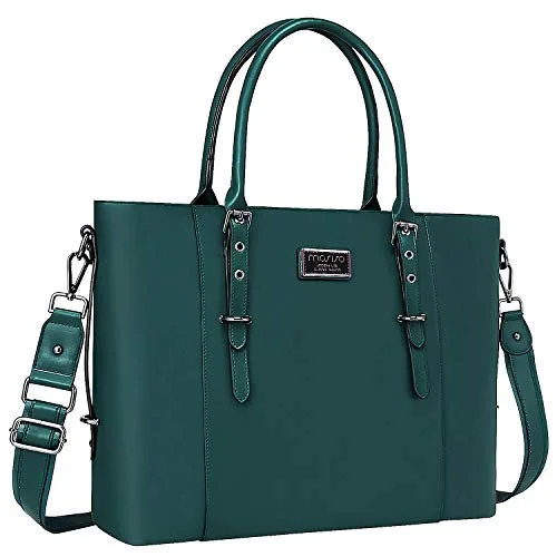 MOSISO PU Leather Laptop Tote Bag for Women (Up to 15.6 inch), Deep Teal