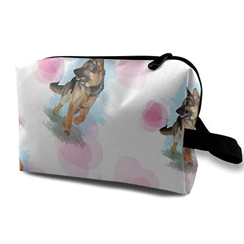 NiYoung Unisex Printed Travel Makeup Bag Light Travelling Cosmetic Bag, German Shepherd Dog Lovers Pouch Purse Handbag with Zipper