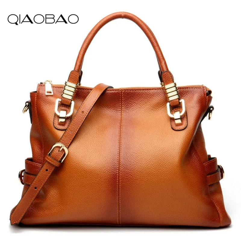 Qiaobao 2018 Houlder Bags Lady Casual Totes Bag Gradient Reflection 100% Real Leather Bags Women